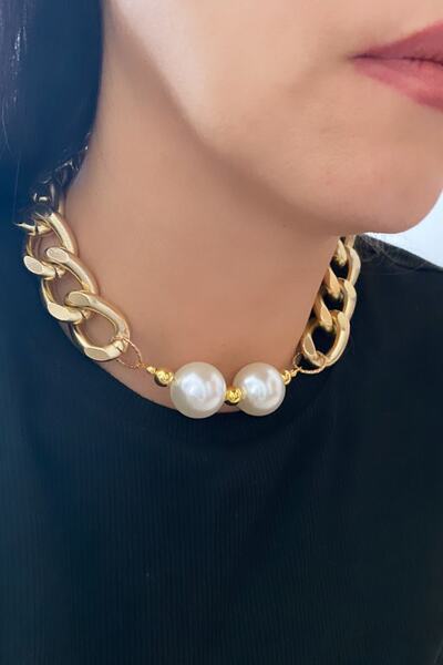 Liveyn Design Pearl Detail Thick Chain Necklace