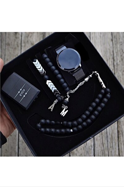 wesscollection Dokunmatik Erkek Kol Saati Çakmak Tesbih Ve Bileklik Set