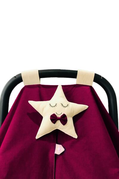 Atölye Eda Exclusive Burgundy-cream Stroller Cover Cushion Sheet 3 Pieces