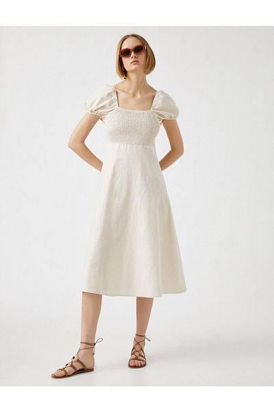 Koton Short Sleeve U Neck Midi Dress