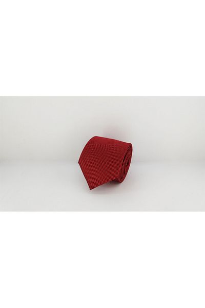 Le Voux Red Color Oxford Dobby Self Patterned Tie and Handkerchief