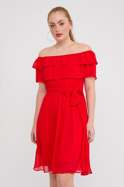 ADASTYLE Guler Madonna, rochie din șifon cu flori de rodie cu volan Ada2008-1