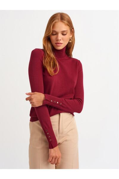 Dilvin 1268 Pulover cu mânecă cu gât roșu Claret Red