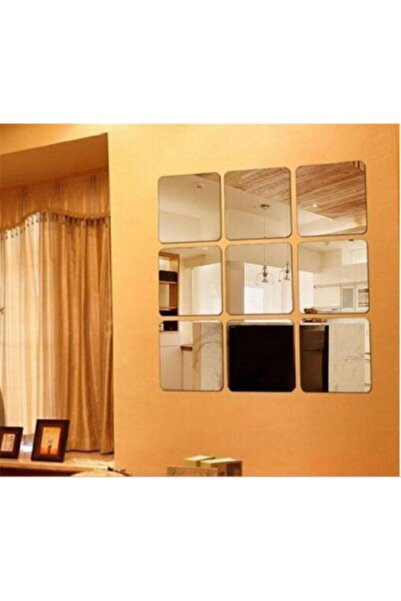 Genel Markalar Kare Ayna Dekoratif 9x Adet Süs Akrilik Antre Duvar Dekor Plek...