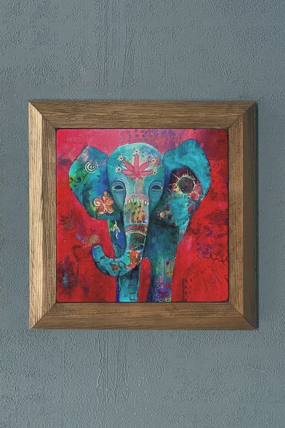 Oscar Stone Decor Masif Çerçeveli Doğaltaş Tablo Pano 28x28 Cm Kırmızı Fil Re...