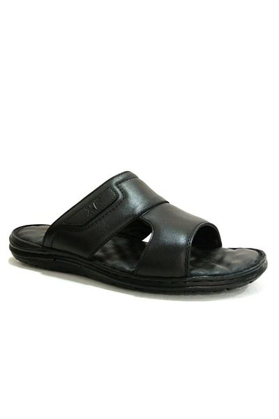 Egelioğlu Black Massage Sole Genuine Leather Men's Slippers