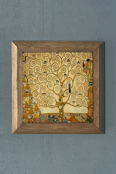 Oscar Stone Decor Masif Çerçeveli Doğaltaş Tablo Pano 28x28 Cm Gustav Klimt T...