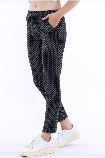 TİGERS Women's Jacquard Square Pattern Pocket Belted Trousers