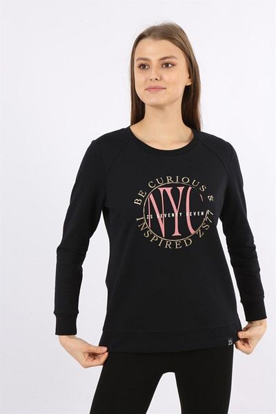 Banadamoda Navy Blue Long Sleeve Printed Sweatshirt