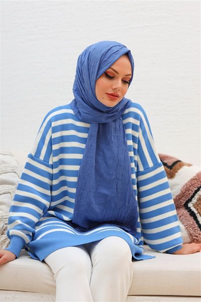 LİNASCARFS Losyana Bamboo Kraş - Şal Denim Blue