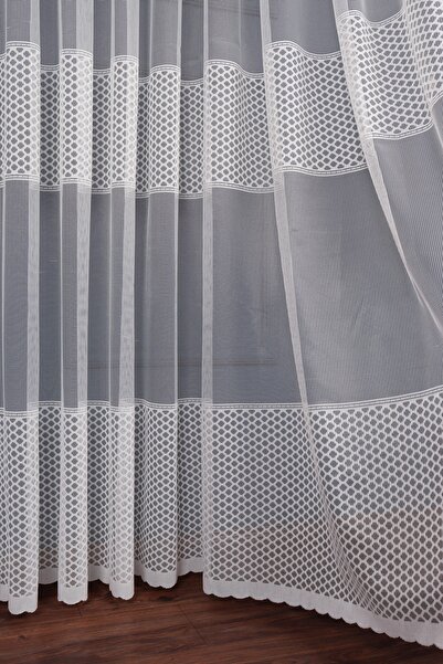 Esse Home Enine Çizgili Bantlı Spor Tül Perde, 250x250cm, 1/3 Sık Pile, 13esse05281