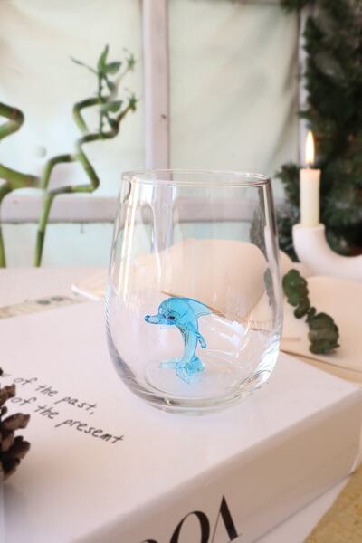 ADAMODART كوب ماء زجاجي على شكل دولفين فردي