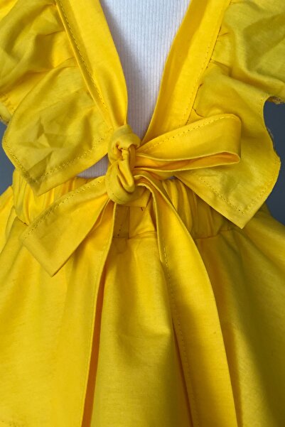 Cool and Shark Çocuk Sarı Fırfır Askılı Elbise