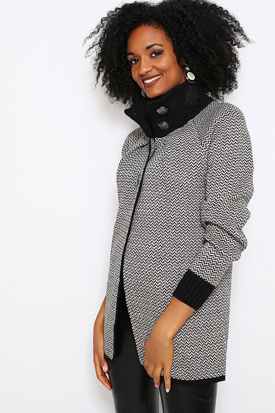AVORWE Turtleneck Button Detail Black Knitwear Poncho