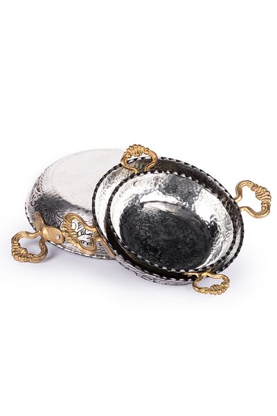 Handygoo طقم مقلاة نحاسية مطرزة يدوياً