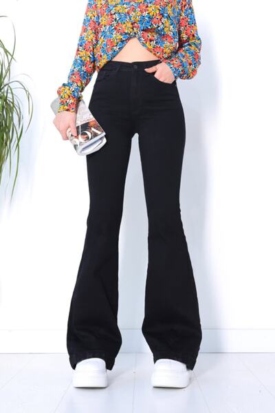 SANTA BELLA Ispanyol Paça Siyah Jean Ekstra Likra Yüksek Bel Uzun Bacak (toparlayıcı)