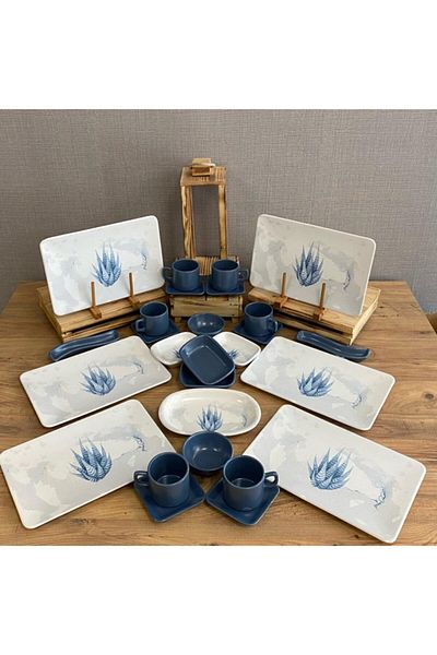 Demet Çeyiz Aksesuar Set Breakfast Blue Magic 27 Pieces for 6 People