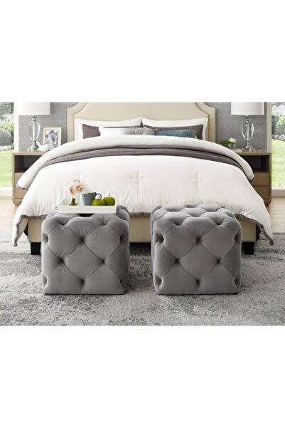 DeccoStil Kapitoneli Kare Puf/orta Sehpa/40cm