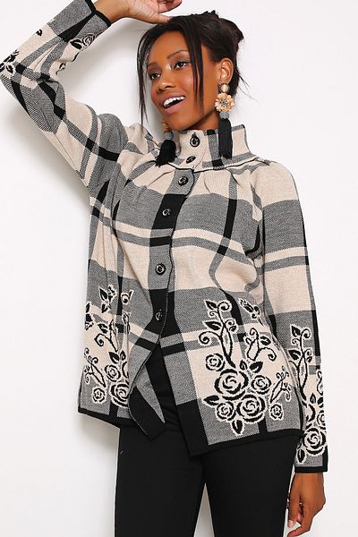 AVORWE Floral Patterned Buttoned Stone Knitwear Poncho