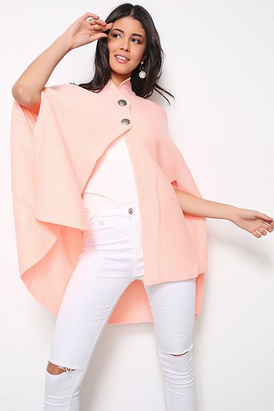 AVORWE Half Shirt Collar Plain Knitwear Poncho