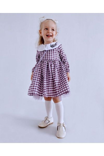 le petit sole Girl's Lavender Collar Purple Dress