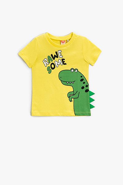 Koton Baby Boy Dinosaur Printed Short Sleeve Yellow T-Shirt 2ymb18882ok