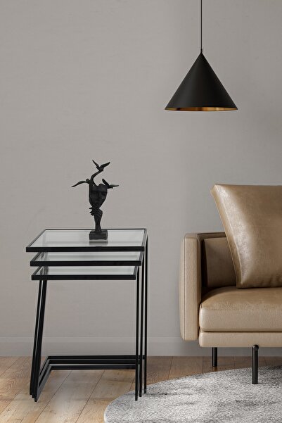 Genel Markalar Zox Siyah Metal Camlı Zigon Yan Sehpa