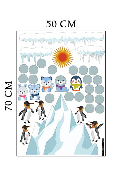 Tilki Dünyası Cute Arctic Animals, Ice Block, Sun And Snowballs Deco Kids Room Wall Sticker