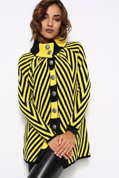 AVORWE Poncho galben de tricotaj cu mâneci cu model în zig-zag