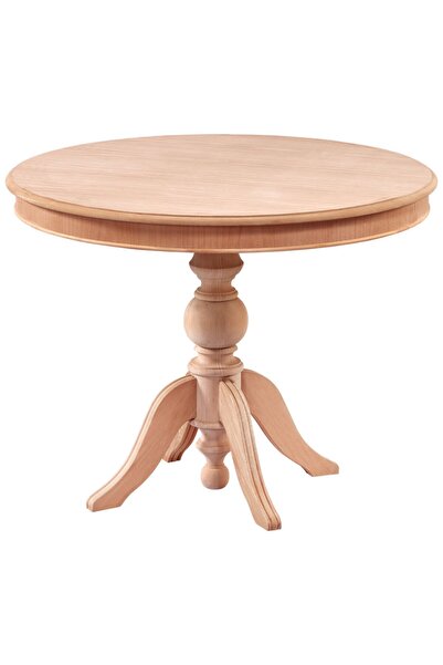 Evim-E Aksesuar 90 Cm Baba Ayaklı Yuvarlak Sabit Masa Ahşap Ham&cilasız