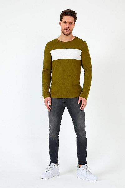 mmetalic Χακί Unisex Regular Fit Crew λαιμόκοψη μακρυμάνικο ριγέ φούτερ