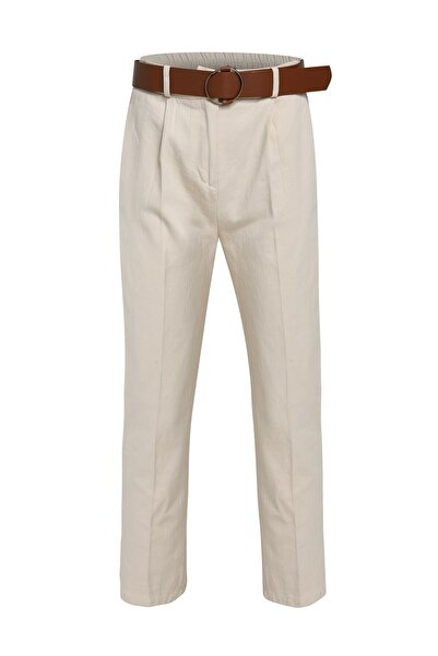 Quzu Taş Beli Kemerli Kadın Pantolon 21k70755