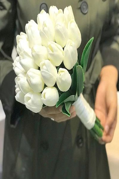 YENİ HEDİYELİK DÜNYAM Νυφική ​​ανθοδέσμη σε λευκό χρώμα Wet Tulip Groom Boutonniere – Τεχνητό λουλούδι διακόσμηση, στολίδι τραπεζιού, φόντο