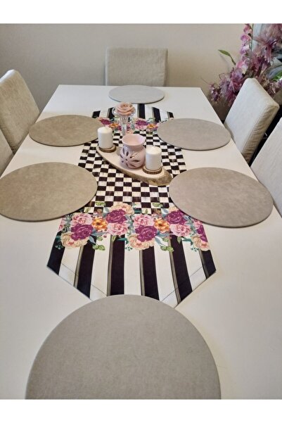 Ayşemce Amerikan Servis Takım 6 Krem Renk Supla, Dama'lı ,(mackenzie Çiçek De...