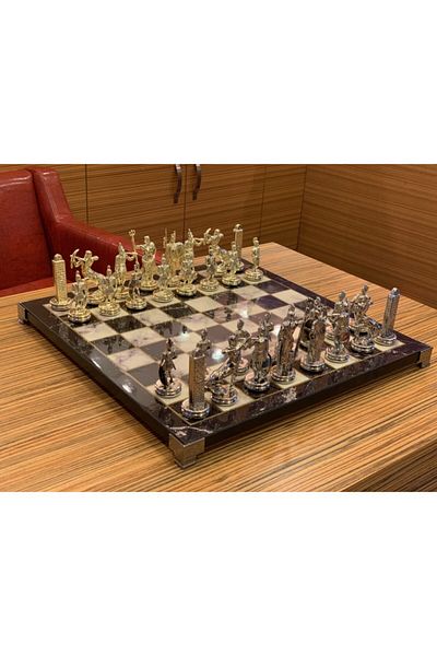 POLO BLUE Large Size Chess Set with Ancient Greek Gladiator Figure