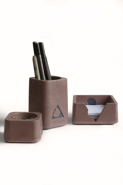 Ghogol Home Nova Pen Holder Note Holder Paper Clip Set - Chocolate
