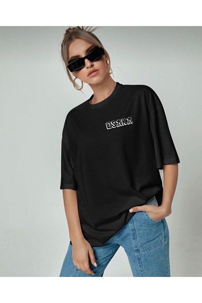 AFROGİYİM Μπλουζάκι με στάμπα Unisex Μαύρο Osaka