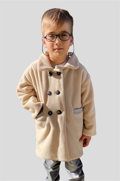 ipek atlas Boy's Skin Colored Button and Pocket Detailed Coat