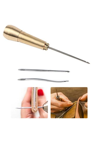 ipekbazaar Ρυθμιζόμενη λαβή από ορείχαλκο + 3 τμχ Biz Sewing Needle Leather H...