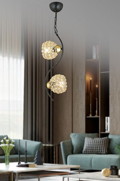 SONSUZ AYDINLATMA&AVİZE Set of 2 Black Melis Crystal Downward Facing Luxury Chandelier