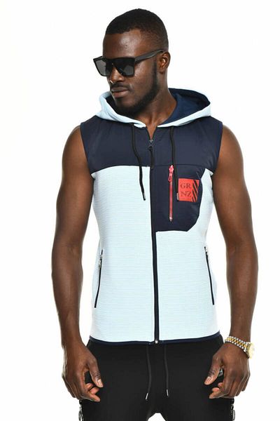 DAVID&GERENZO Turquoise Men's Fabric Mixed Hooded Vest