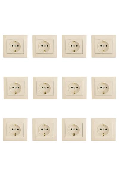 MAKEL Defne Krem Topraklı Priz 12 Adet Çerçeve Dahil