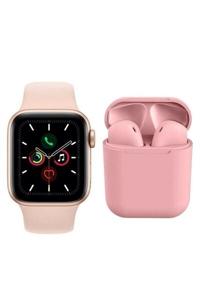 Han-S Bilişim Iphone 11 Uyumlu Watch 6 Series Akıllı Saat + Pembe Tws I12 Bluetooth Kulaklık