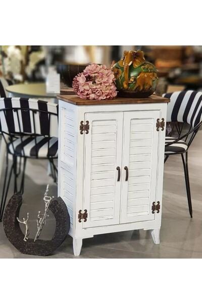 Le Atölye Mini Çift Kapaklı Rustik Dolap Beyaz