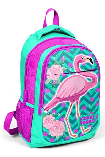 Coral High Yeşil Pembe Flamingo Kız Çocuk Ilkokul Ortaokul Sırt Çantası
