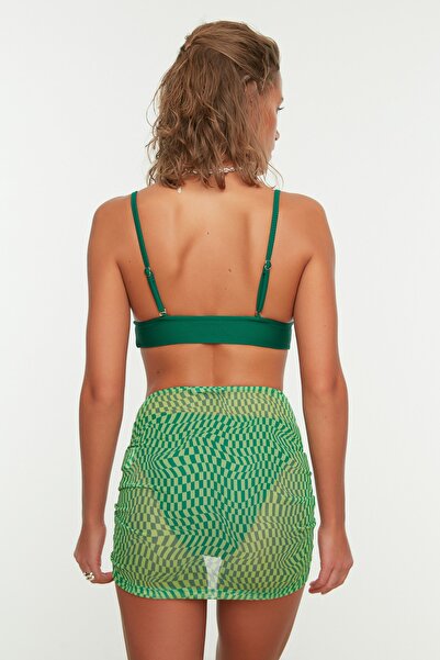 Trendyol Collection Green Geometric Pattern Mini Knitted Shirred Mesh Beach Pareo Tbess22Pr0001