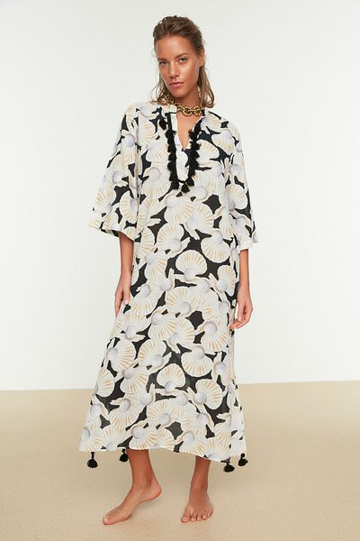 Trendyol Collection Voile Beach Kimono & Beach Kaftan s potiskem norkové perly TBESS20KM0024