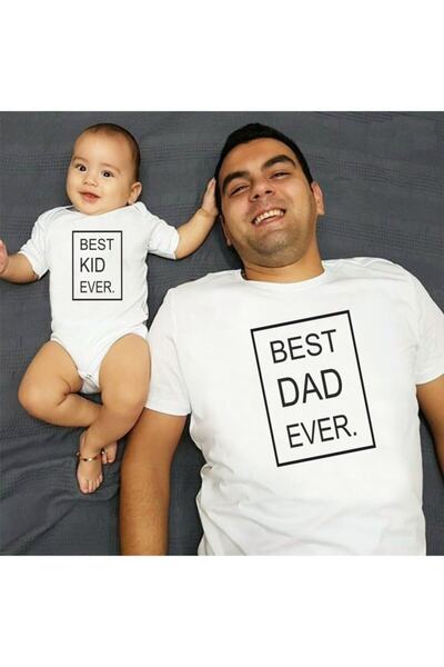 venüsdijital تيشيرت أبيض Best Dad Kid Ever Zıbın (منتج واحد، أضف قطعتين إلى س...
