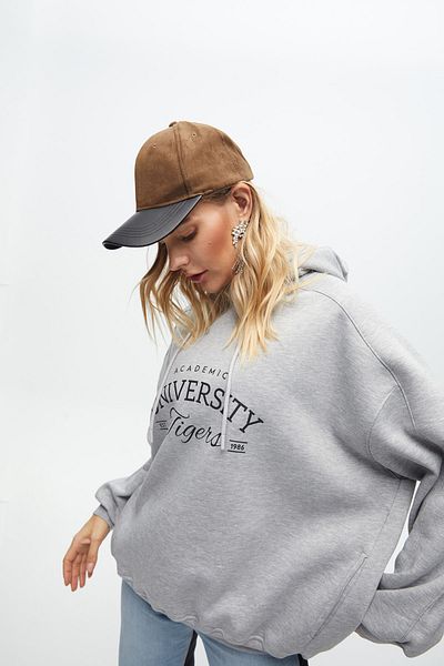 Zomers Women's Gray 3-Thread Cotton Extra Oversize Sweatshirt with Hood