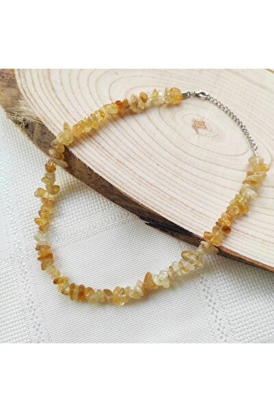 ByKolyeucum Doğal Şekilsiz Kırık Taş Sitrin Taşlı Doğal Taş Kadın Kolye